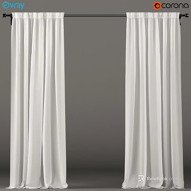 White Sheer Curtains Two Panels for Home Window Decor with Lightweight Fabric 3d model