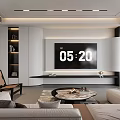 Modern TV Background Wall in Living Room with White Black Cabinets Sofa and Coffee Table