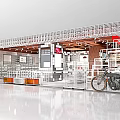 Modern Retail Showroom Interior With Bicycle Display Metal Shelving And Open Layout