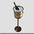 Metal Ice Bucket With Stand Holding Champagne Bottle And Ice Cubes