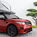 Red SUV Featuring Transparent Roof Tent Parked By Pine Trees And Green Grass