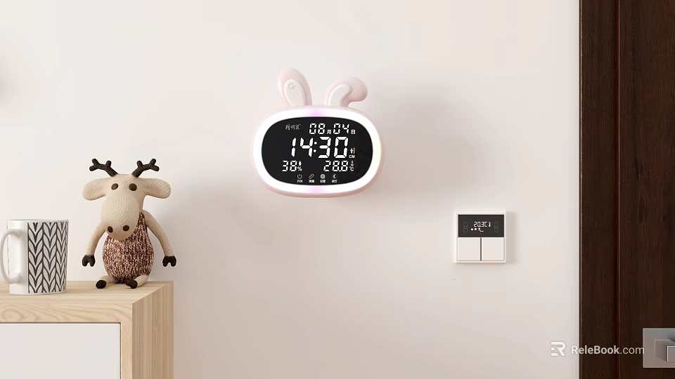 Cute Rabbit Ear Design Daily Electrical Appliance with Time Temperature Humidity Display in Pink White 3d model