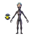 Alien Creature With Slender Body Holding Glowing Yellow And Black Tech Gadget