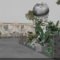 Outdoor Restaurant With Straw Umbrellas Tents String Lights And City Skyline At Night