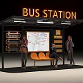 Bus Station Photo Spot with Neon Sign Map Board and Benches for Visitors