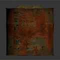 Rusty Red Cylindrical Metal Container With Green Patina And Stone Inside 3d model