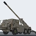 Camouflage Painted Military Utility Vehicle With Long Cannon And Wheeled Chassis