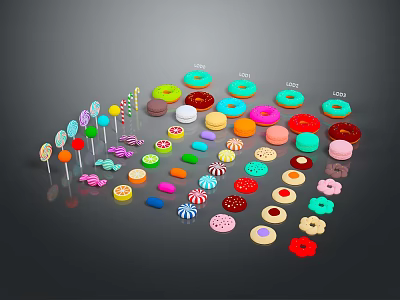 Colorful Assorted Desserts Collection Featuring Donuts Lollipops Macarons And Cupcakes 3d model