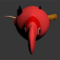 Red Cartoon Bird Figurine With Large Red Head Yellow Beak Red Eyes And Yellow Legs
