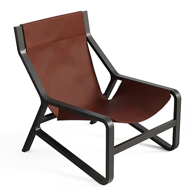 Contemporary Brown Leather Leisure Chair With Black Metal Frame And Sleek Modern Design 3d model