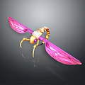 Decorative Character And Pink Winged Insect With Yellow Body And Ornate Tail