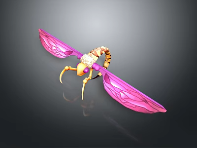 Decorative Character And Pink Winged Insect With Yellow Body And Ornate Tail 3d model
