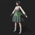 Woman Wearing Traditional Green Floral Skirt With White Pink Top In Standing Pose
