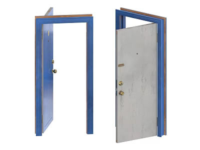 Sliding Doors With Blue Frame Blue And Gray Panels Open And Closed States 3d model