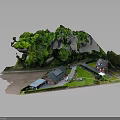 Modern Landscape Model Featuring Green Vegetation Buildings Road And Lawn Area