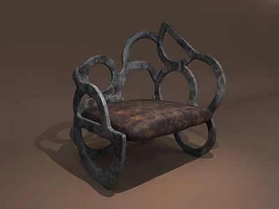 Artistic Single Sofa With Curved Metal Frame And Vintage Fabric Cushion Design 3d model