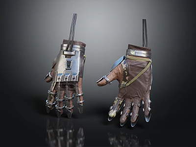 Detailed Leather Combat Gloves With Metal Claws Straps Plates And Fantasy Design 3d model