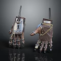 Detailed Leather Combat Gloves With Metal Claws Straps Plates And Fantasy Design