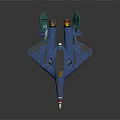 Blue Airplane Model with Green Wings Yellow Cockpit Red Blue Striped Nose on Dark Background