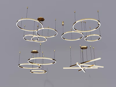 Modern Geometric Chandeliers With Circular Rings And Metal Frames For Interior Design 3d model