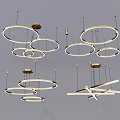 Modern Geometric Chandeliers With Circular Rings And Metal Frames For Interior Design 3d model