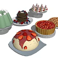 Assorted Desserts Display With Jelly Cake Chocolate Cake Strawberry Cupcakes Fruit Pie And Fresh Toppings