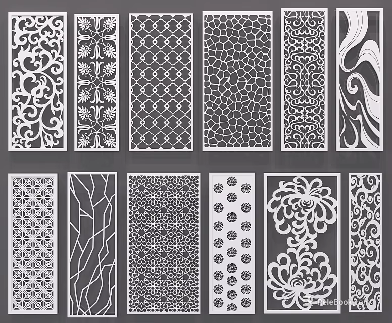 Decorative Laser Cut Room Divider Panels With Intricate Floral Geometric Patterns For Interior Design 3d model 