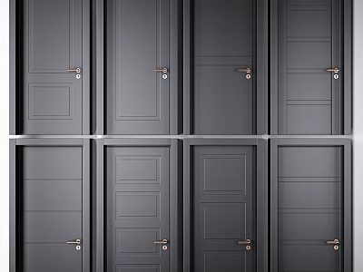 Multiple Modern Gray Hinged Doors With Different Panel Designs And Metal Handles 3d model