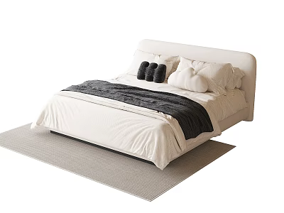 Minimalist White Kids Bed With Comfortable Mattress Soft Pillows Blanket And Rug 3d model