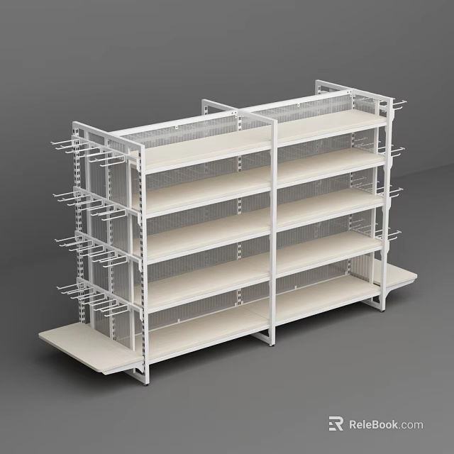 Modern White Display Shelving Unit with Multiple Shelves and Metal Frame 3d model