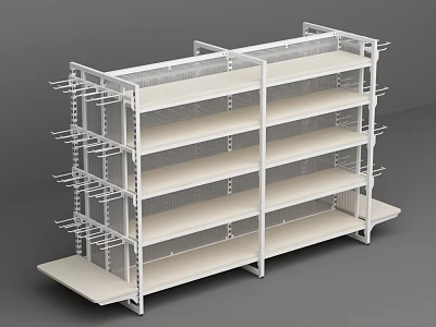Modern White Display Shelving Unit with Multiple Shelves and Metal Frame 3d model