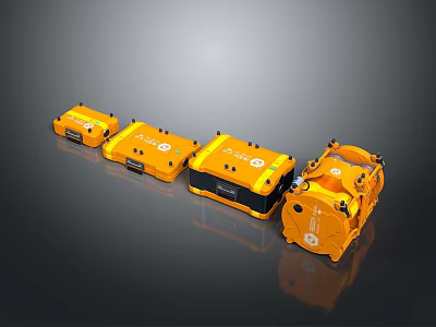 Orange Industrial Equipment Units Arranged in a Row with Interface Panels 3d model