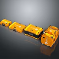 Orange Industrial Equipment Units Arranged in a Row with Interface Panels 3d model