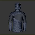 Blue Hooded Jacket With Fish Scale Textured Pattern And Contrast Panel Design 3d model