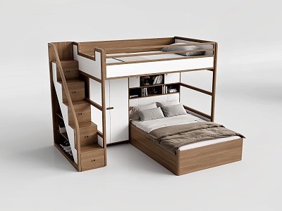 Bed Solid Wood Children's Bed Combination High and Low Mother Bed Ash Combination Bed Wardrobe Desk Bed Solid Wood Bed model