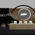 Stylish Photo Check In Spot with Black Background Golden Decorations Circular White Chairs Floral Ornaments