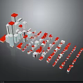 3D Urban Building Models Showcasing White Red Structures Different Heights Irregular Layout