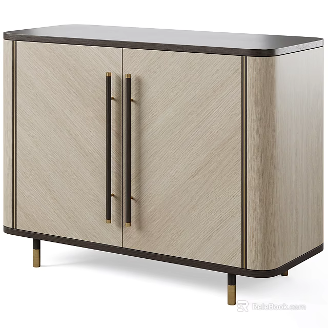 Modern Light Wood Sideboard With Black Metal Handles And Gold Legs Design 3d model 