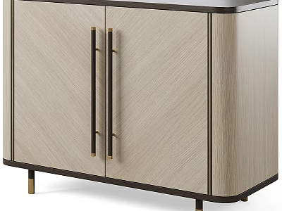 Modern Light Wood Sideboard With Black Metal Handles And Gold Legs Design 3d model