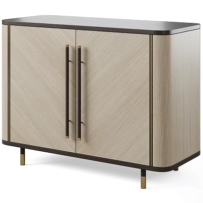 Modern Light Wood Sideboard With Black Metal Handles And Gold Legs Design 3d model