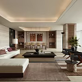 Elegant Modern Living and Dining Room With Sofa Coffee Table And Floor to Ceiling Windows