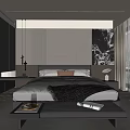 Modern Bedroom Interior With King Size Bed Decorative Art Rug And Floor To Ceiling Window