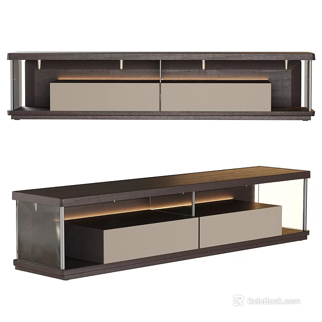 Modern Bedside Table Design With Double Drawers And Built in LED Lights 3d model