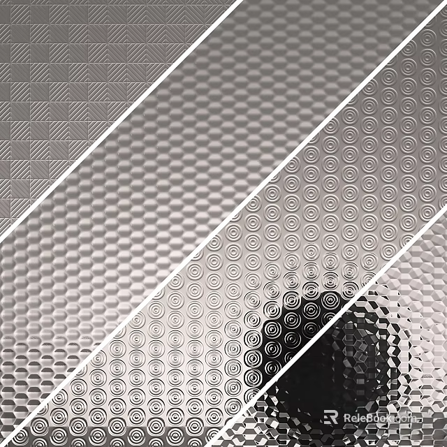 Silver Metal Texture Panels With Geometric Patterns Circular Dots And Spiral Designs 3d model 