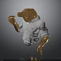 Golden Crocodile 3D Model Wearing White Shirt Holding Small Object With Detailed Features