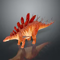 Stegosaurus Dinosaur Model With Red Spines And Orange Body On Reflective Gray Background