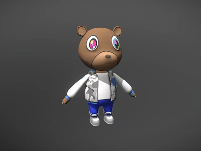 Cartoon Brown Bear Game Character With Pink Eyes White Jacket And Blue Pants 3d model