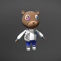 Cartoon Brown Bear Game Character With Pink Eyes White Jacket And Blue Pants