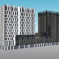 Modern Tall Office Building With Glass Facade Window Design And Connected Structure 3d model