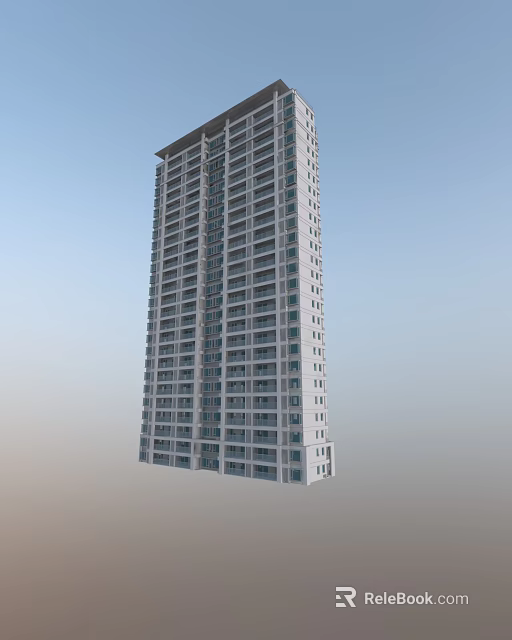 Modern High Rise Residential Building with Multiple Balconies and Contemporary Light Colored Exterior 3d model 